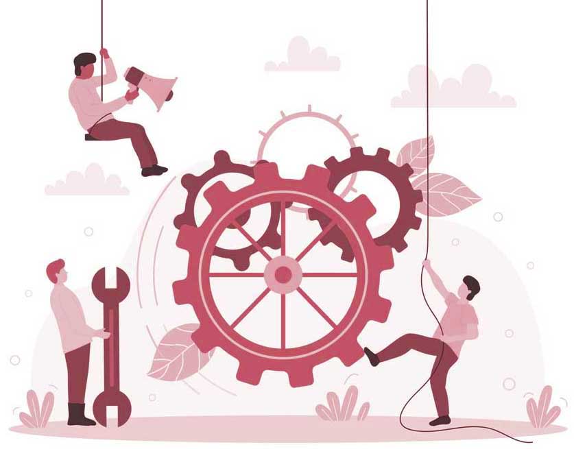 on page seo optimisation cogs cartoon