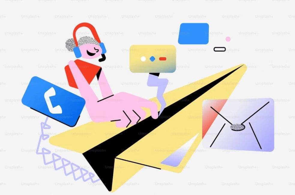 Illustration of communication icons representing contact page optimisation for turning website visitors into enquiries.